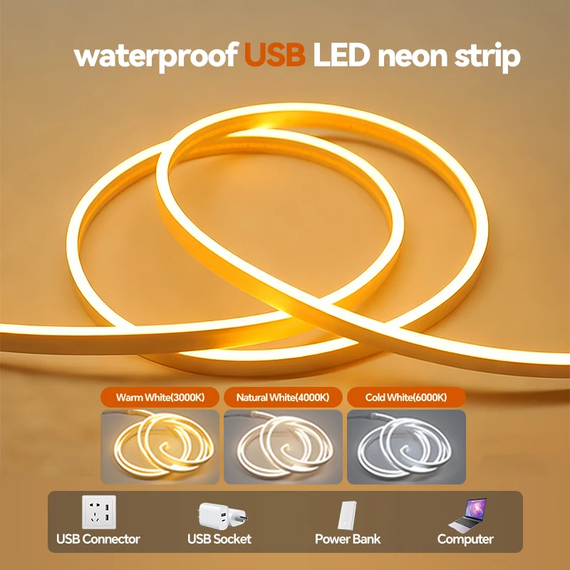 USB 5V silicone neon strip outdoor waterproof home decoration led free installation night decorative light strip