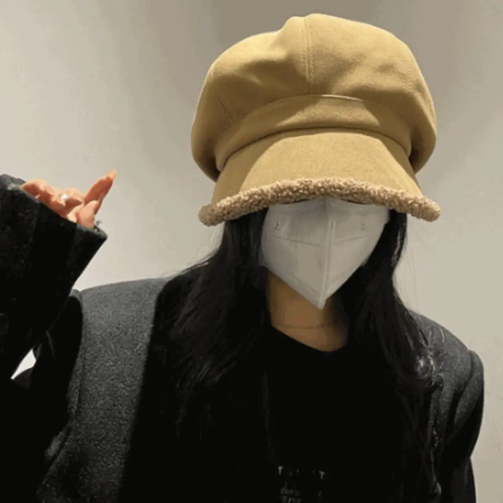 Wide Brim Women's Bucket Hat Suede Ear Protection Thick Fisherman Hat Windproof Outdoor Warm Lamb Hair Caps for Women Girl