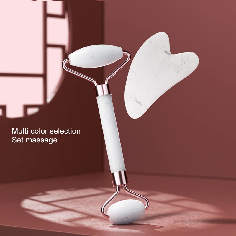 Dual Size Facial Massage Kit Double End Roller Heart Shape Gua Sha Board Skin Lifting Puffiness Reducing Home Spa Beauty Tool