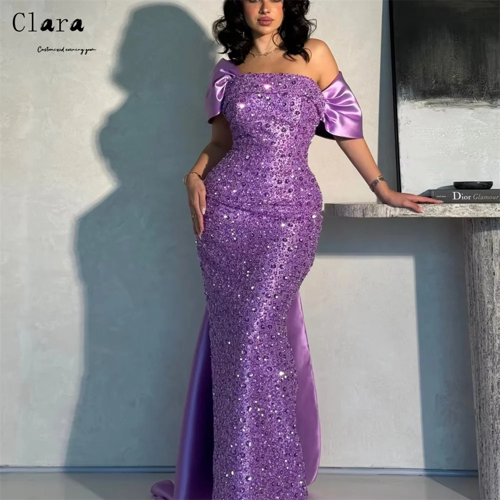 클라라 맞춤형 피쉬테일 오프숄더 반짝이는 라인스톤 여성 이브닝 드레스 럭셔리 2025 이브닝 드레스 웨딩 파티 드레스 여성용