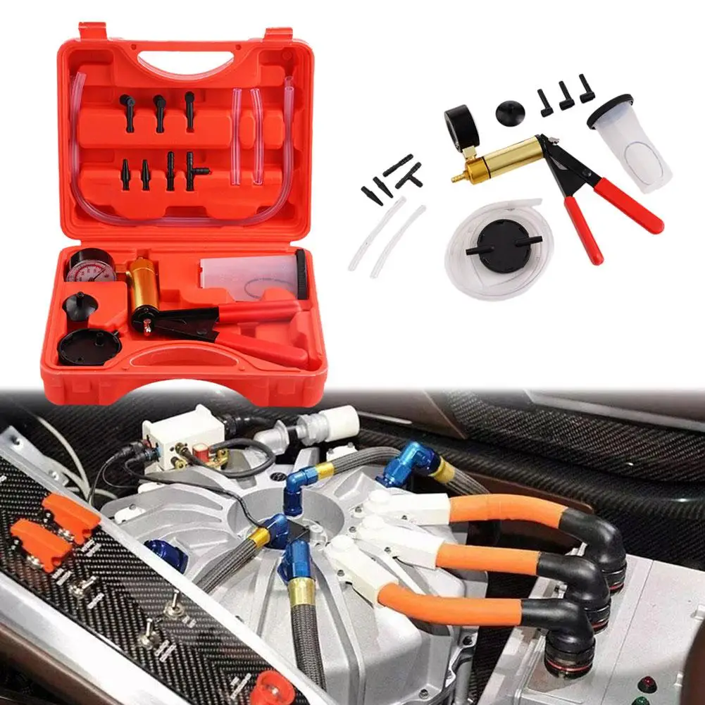 Portable Manual Vacuum Pressure Pump Brake Fluid Drain Kit Vacuum Pistol Pump Tester Kit Aluminum Vacuum Gauge