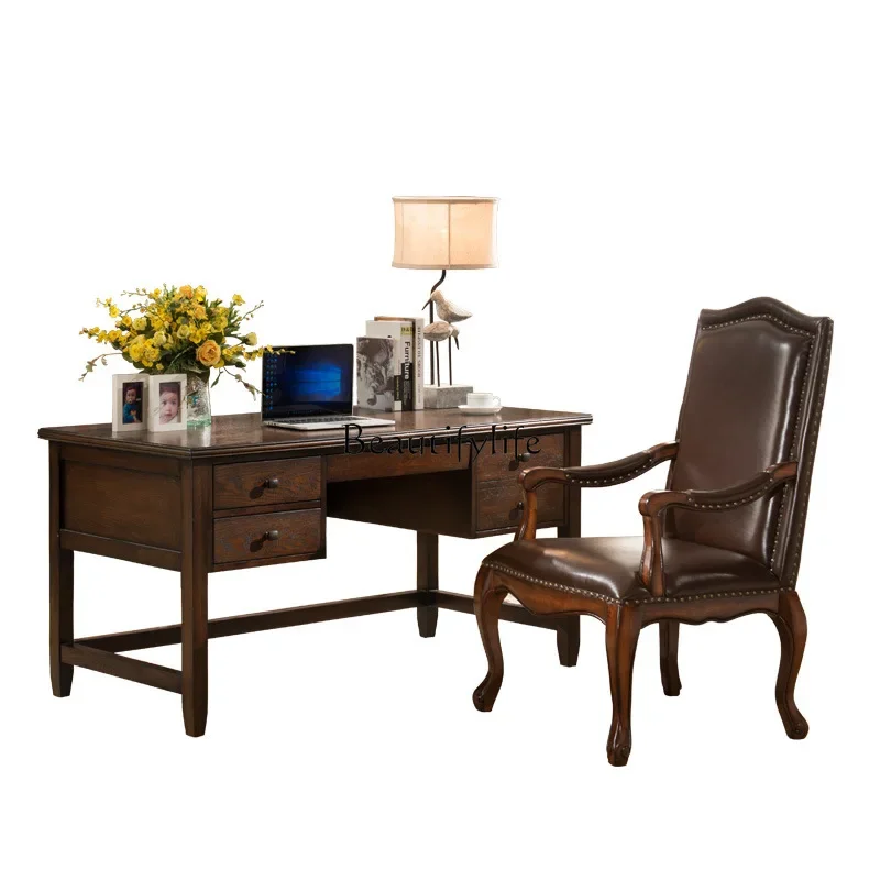 

ls 27 American small apartment solid wood study retro writing desk European simple desk