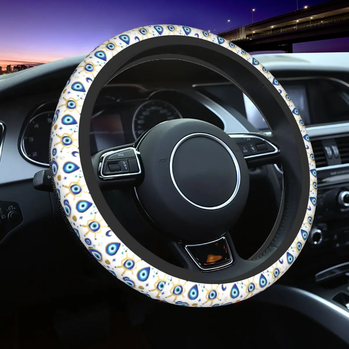 Car Steering Wheel Cover Blue Evil Eye Greek Amulet Nazar Lucky Braid On The Steering Wheel Cover Car-styling Car Accessories