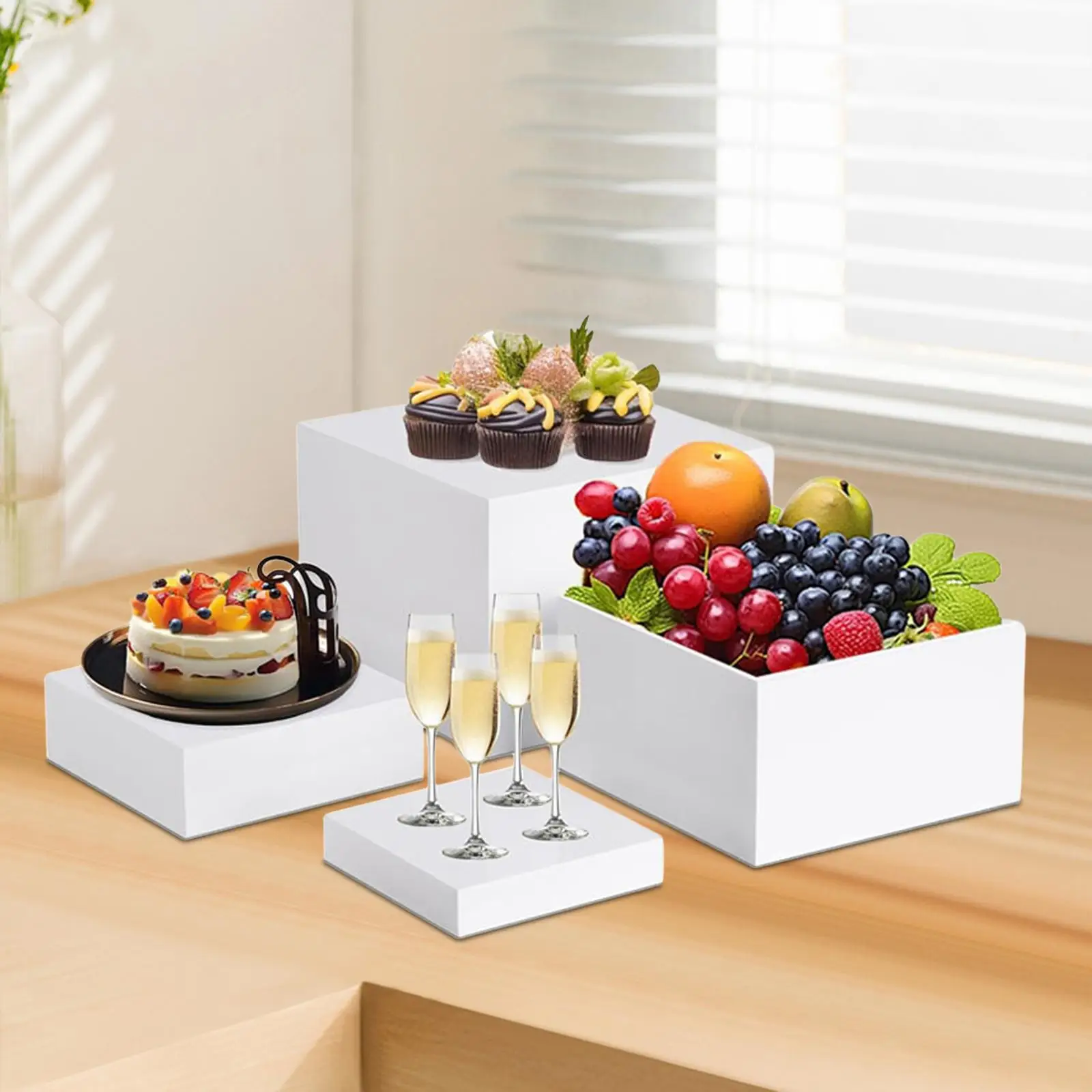 4x Buffet Riser Cube Display Nesting Riser Acrylic Cake Food Display Stand for Candy Food Brunch Restaurant