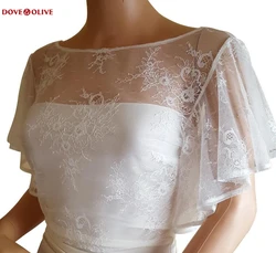 Women's Wedding Lace Bolero in White or Ivory with Flared Sleeves Cape Shrugs for Women Party Stoles Shawl