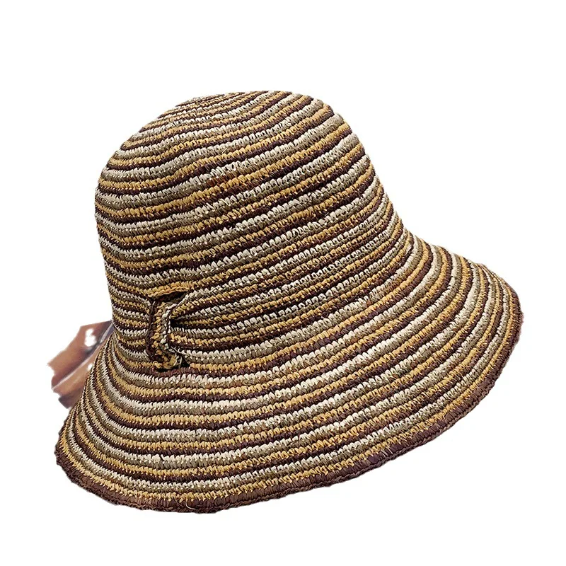 Sunlight Blocker For Summer Straw Hat Japanese And Korean Fashion Versatile Fashion Stripes Casual Folding Raffia Hat