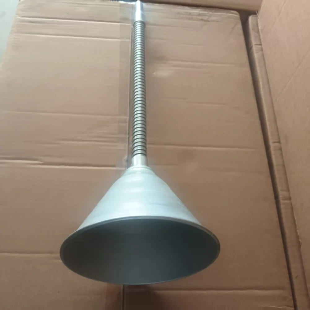 Precision-Cut Iron Funnel with Filtered and Flexible Hose for Targeted Fluid Delivery in Tight Engine Compartments