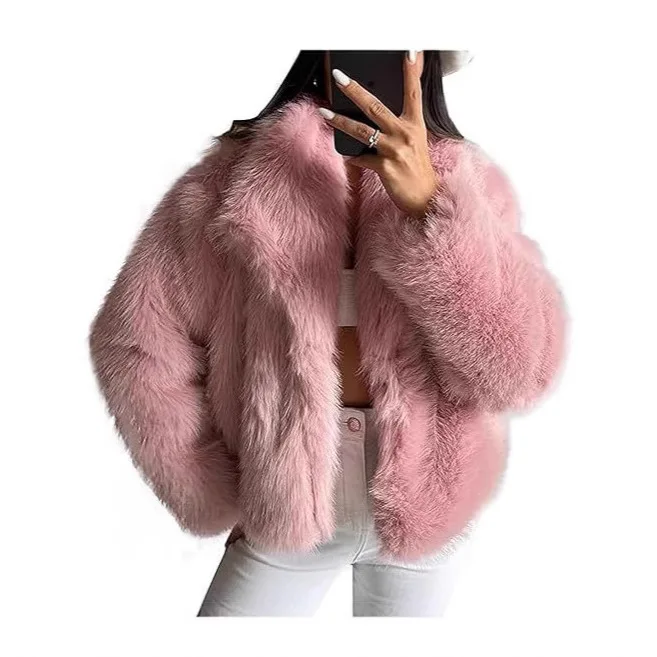 Europe, America, autumn and winter new fur jacket large size women's top anti-fox hair lapel short imitation fur