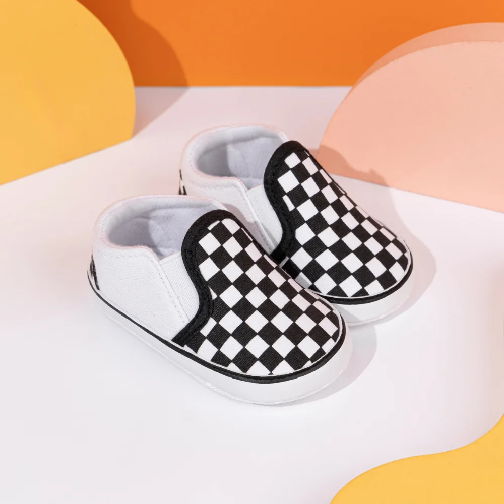 Baby Casual Canvas Shoe Spring Boys Baby Girls Baby Black White Checkerboard Shoes Anti-slip Soft Cotton Sole Baby Toddler Shoes