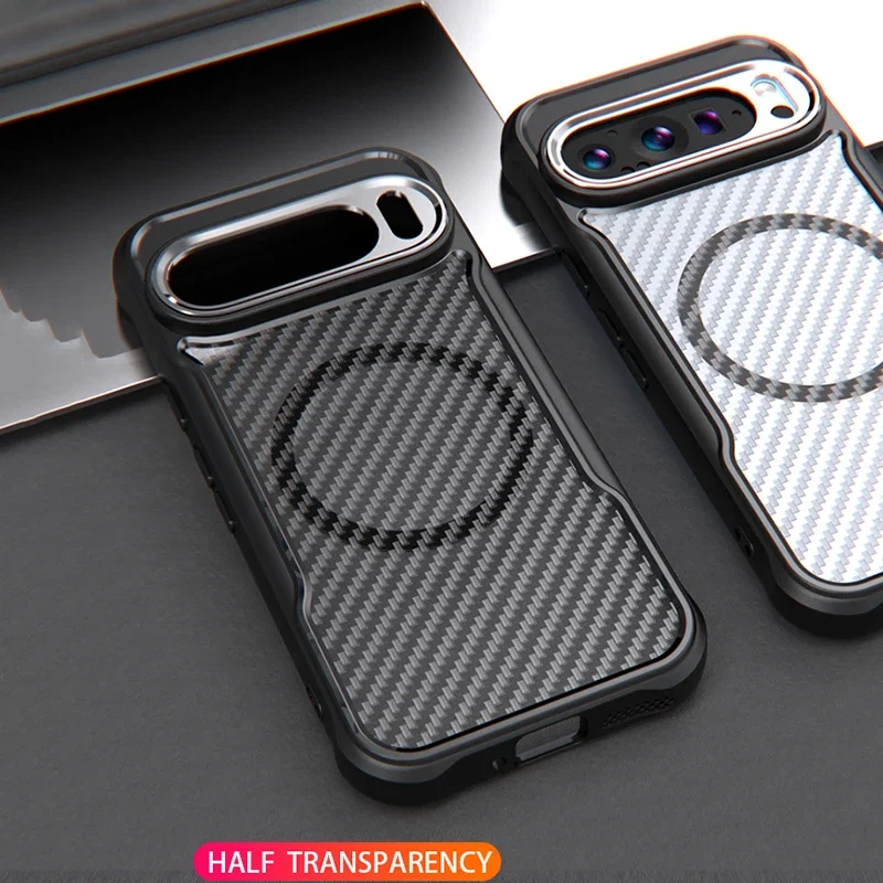 For Google Pixel 9 Pro XL Carbon Fibre Pattern Transparent Cover Magnetic Case For Google Pixel 9 Pro