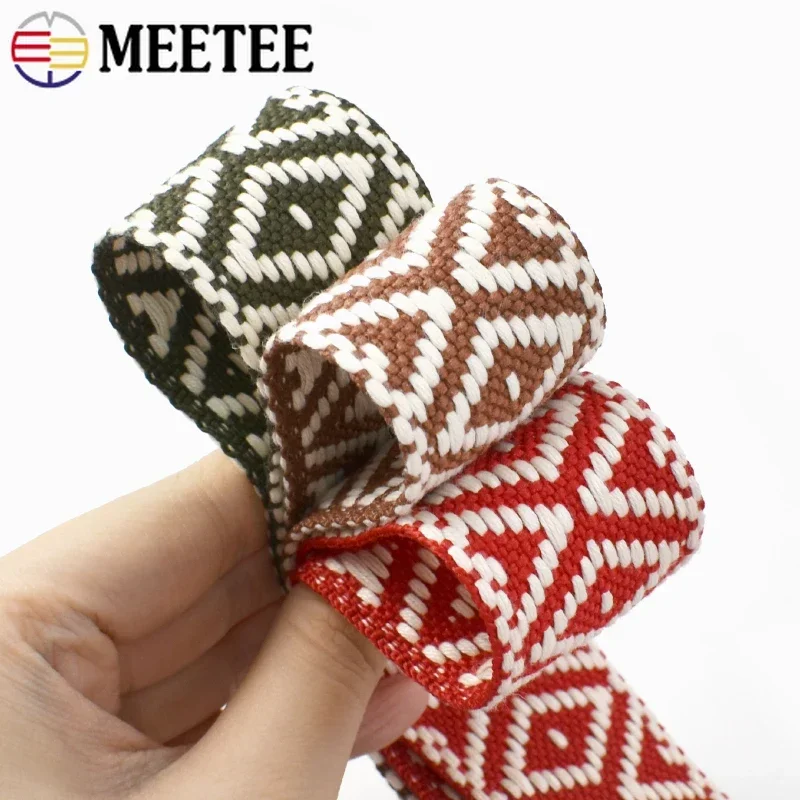 3/5/10M Meetee 38mm Jacquard Webbing Cotton Colorful Ribbon Tapes Bag Shoulder Straps Clothing Braid Tape DIY Sewing Accessories