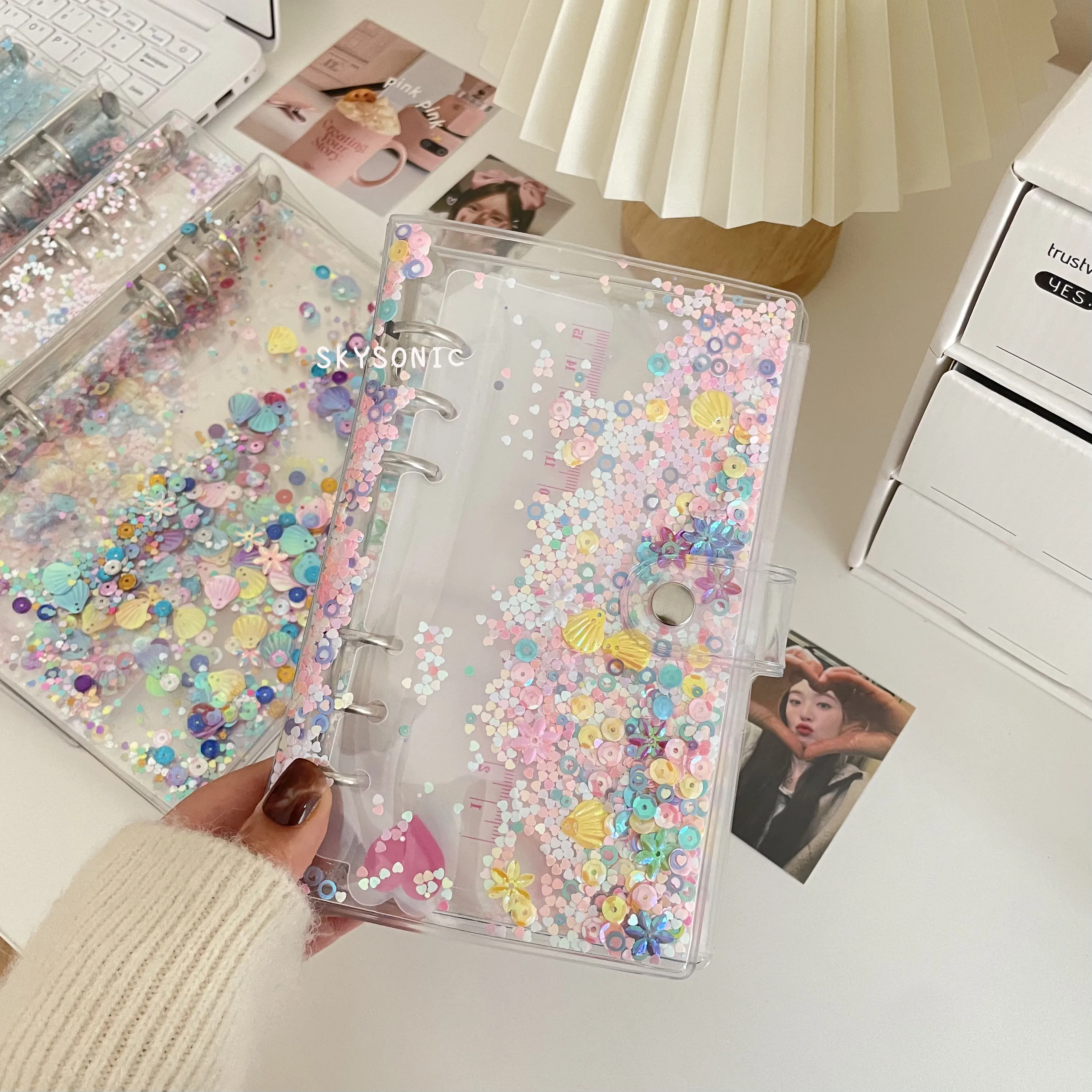 SKYSONIC 2023 New A5 A6 Bling Binder Collect Book Set Rainbow Agenda Notebook Cover Postcards Photo Album DIY Refills Suppliers