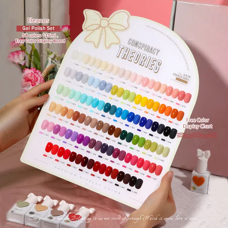 Eleanuos Fall Winter 58pcs Korean Macaron Gel Polish Set Sansu UV Gel Manicure Salon Soak Off Nail Polish With Color Card 15ML