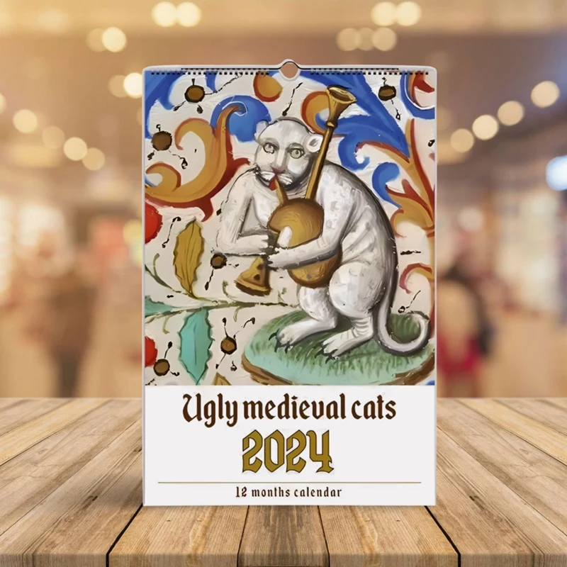 

1 PCS Funny Weird Medieval Cat Calendar 2024 Cat Walk Weird Medieval Calendar Paper