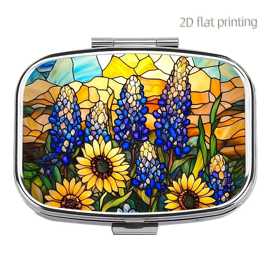 

Pill Case Pill Box with Mirror Retro Pocket 2 Compartment Medicine Case Vitamin Pill Organizer for Pocket Purse and Travel