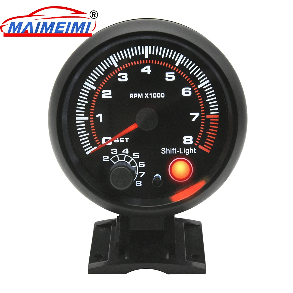 

95mm Tach Gauge With Shift light Tacho Gauge Digital pointer Tachometer 0-8000 RPM with White LED backlight