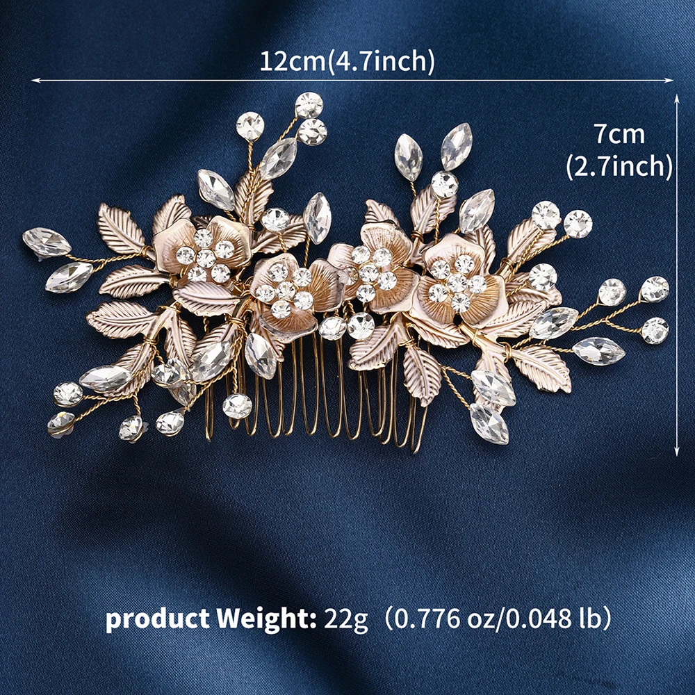 Fashion Alloy Flower Bridal Hair Comb Luxury Leaf Metal Rhinestone Hair Clip Headpiece Wedding Bridal Jewelry Accessories image 6