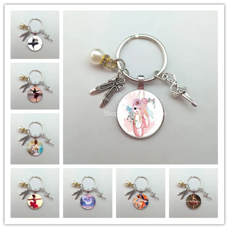 

DIY ballerina keychain glass convex ballerina girl oil painting dancing dancer silhouette keychain jewelry gift