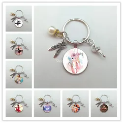 DIY ballerina keychain glass convex ballerina girl oil painting dancing dancer silhouette keychain jewelry gift