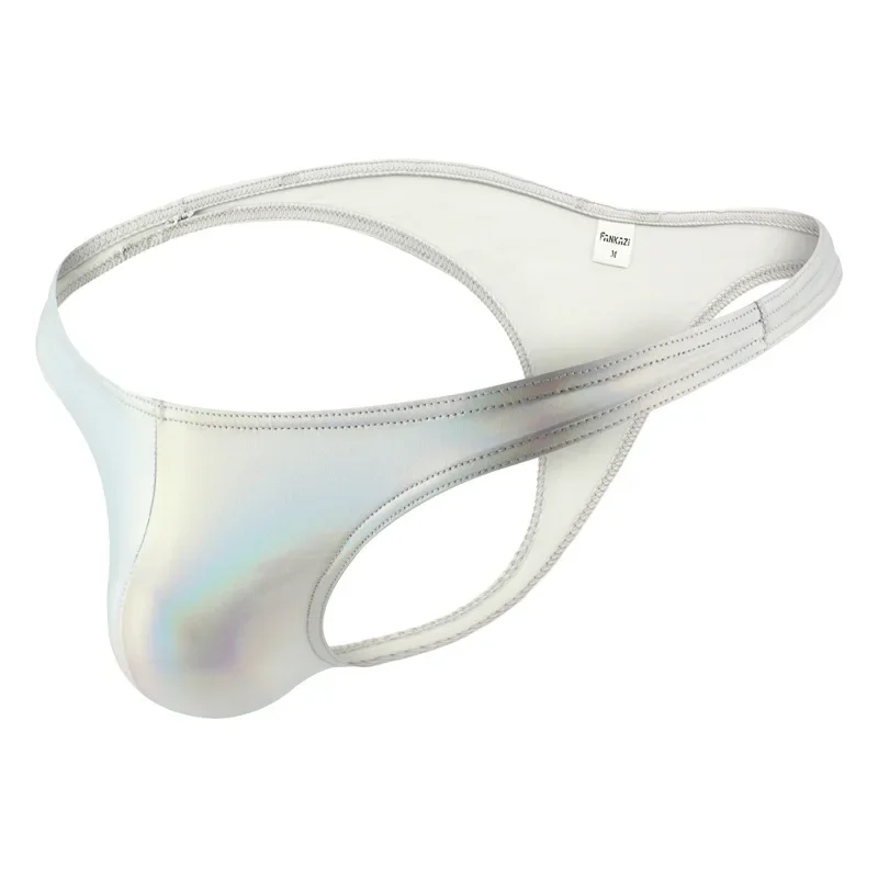 Men Sexy T Back Thong Gays Erotic Low-rise U Convex Pouch Underwear Shiny Faux Leather Tight Homme Porn Open Buttocks Underpants