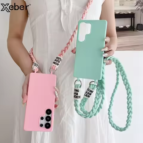 Soft Silicone Crossbody Lanyard Strap Case For Samsung S25 Ultra S24 FE S23 Ultra S22 S21 S20 FE A56 A36 A55 A35 A54 A73 Cover