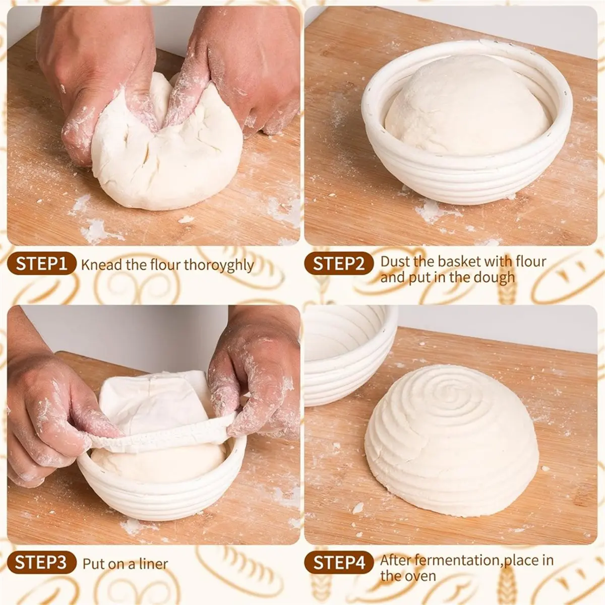A56K Banneton Bread Proofing Basket 4pc, with Cloth Lining,Banneton Basket Proofing Baskets for Sourdough Bread Baking 5 Inch
