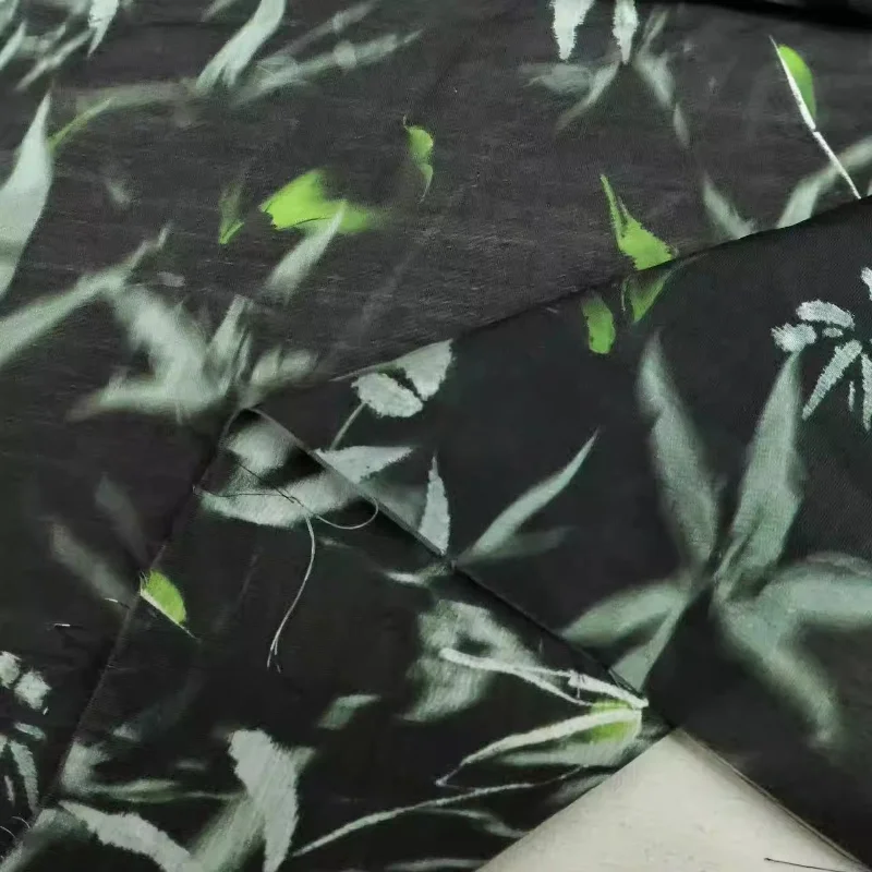 

Linen Blend Fabric Dark Green Large Floral Print Sheer Lightweight Designer Dress Hanfu Cheongsam Fashion Sewing DIY Material