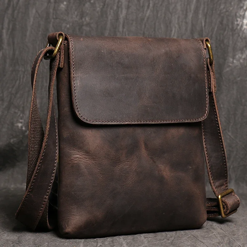 Sac en cuir véritable marron foncé pour homme, sac messager vintage, nouveau design de mode, sacs à bandoulière, 03/Casual initié