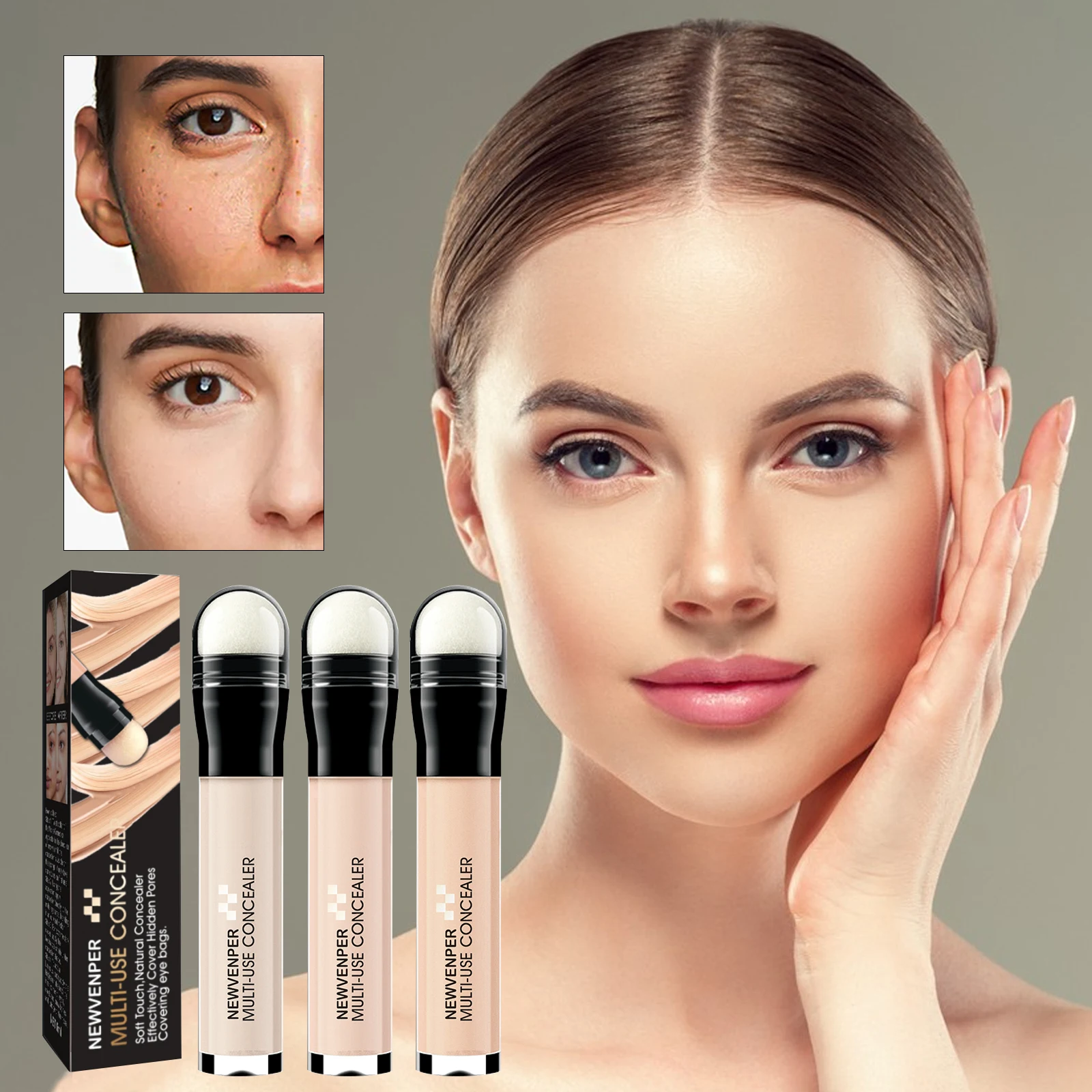 3 uds corrector en barra multiusos maquillaje corrector tratamiento de ojeras, ligero, cobertura completa, larga duración