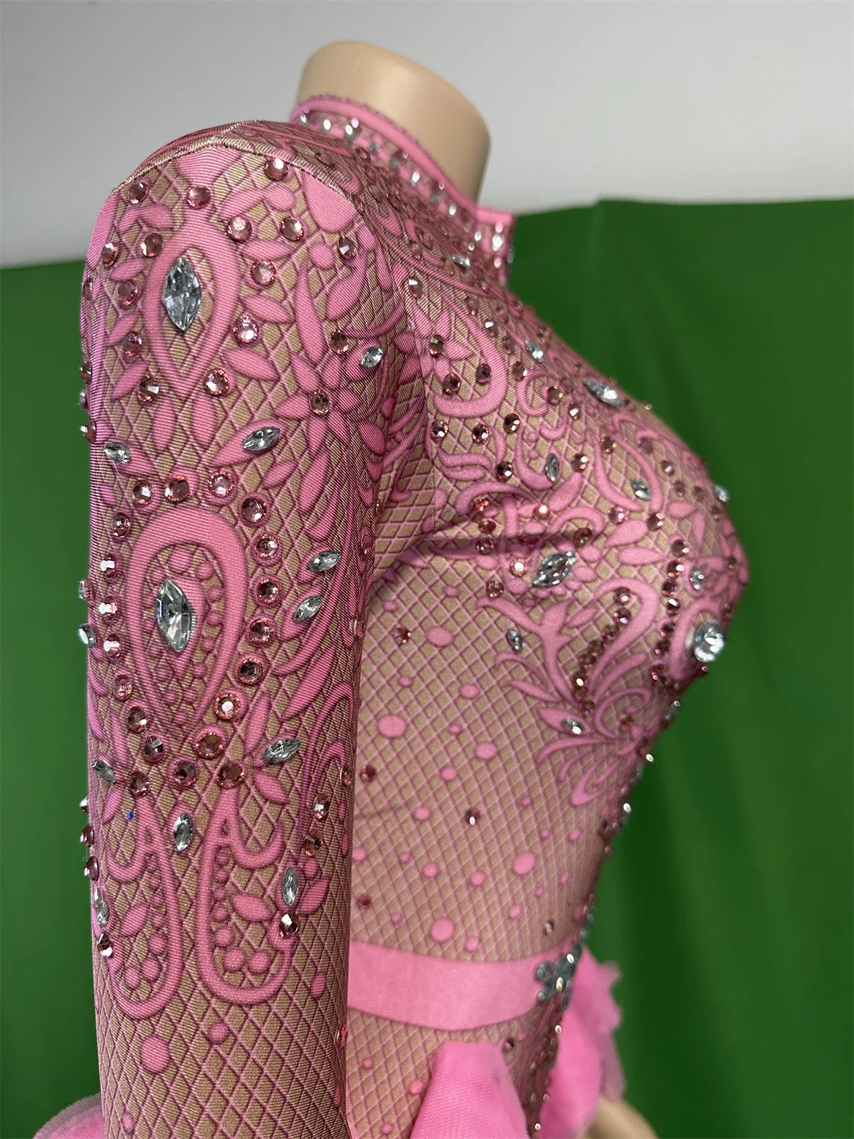 المرأة الوردي حجر الراين كشكش شبكة تصميم داخلية سترتش الرقص فريق المشجع يوتار القطب ليلة نادي المرحلة ارتداء #5