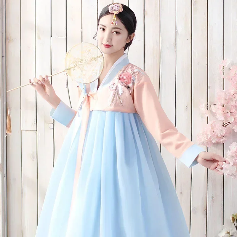 

2025 hot Korean Traditional Clothing Fairy Dress Women Stage Performance Fluffy Costume Multicolor Hanbok Folk Top Skirt Sets