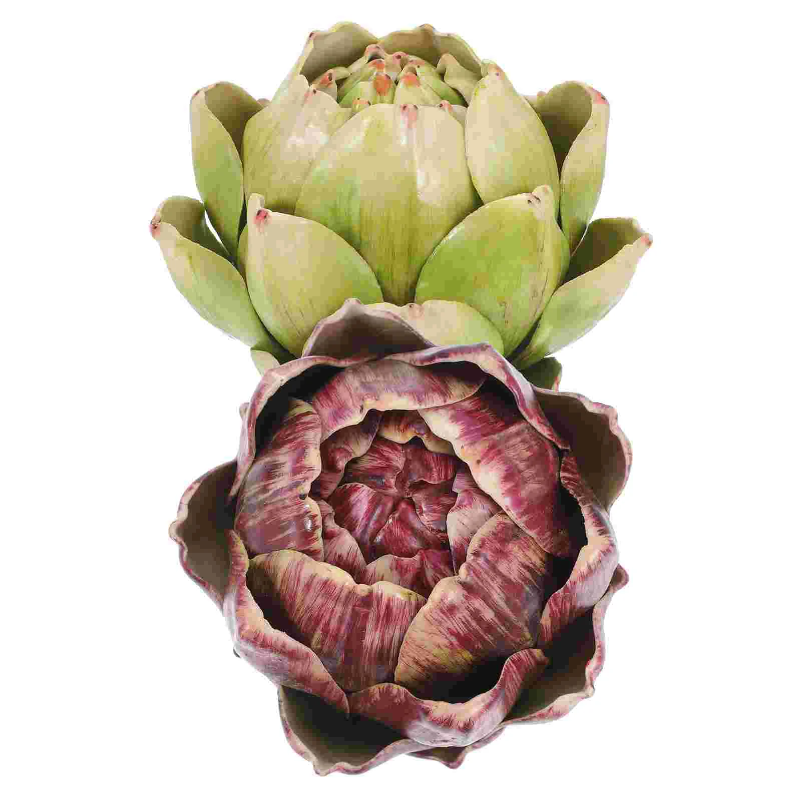 2 Pcs Artificial Artichoke Flower Fake Artichokes Decor Faux Vegetable Model Rack Household Lifelike Silk Counter