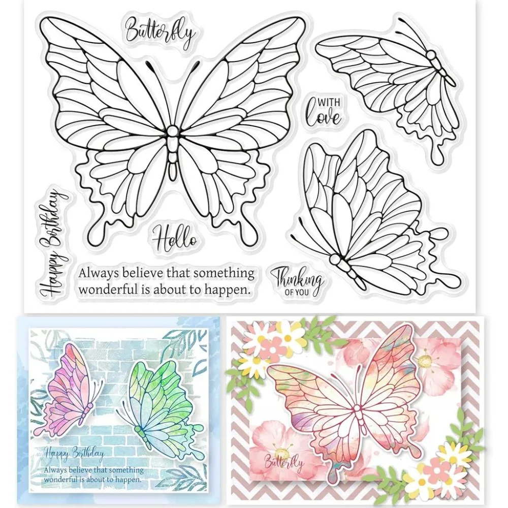 1Sheet Butterfly Clear Stamps Sentiment Words Stamps Rubber Transparent Rubber Seal Stamps