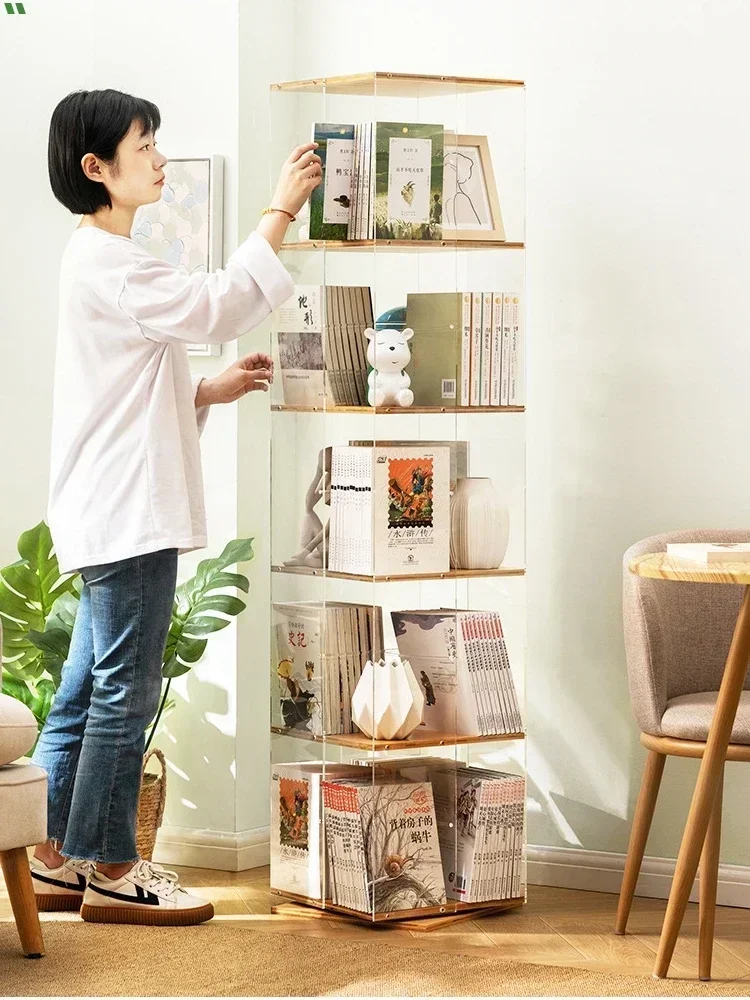 Акриловая вращающаяся книжная полка, креативная учеба, шкаф для хранения, мобильная стойка от пола до пола, многоуровневая организация