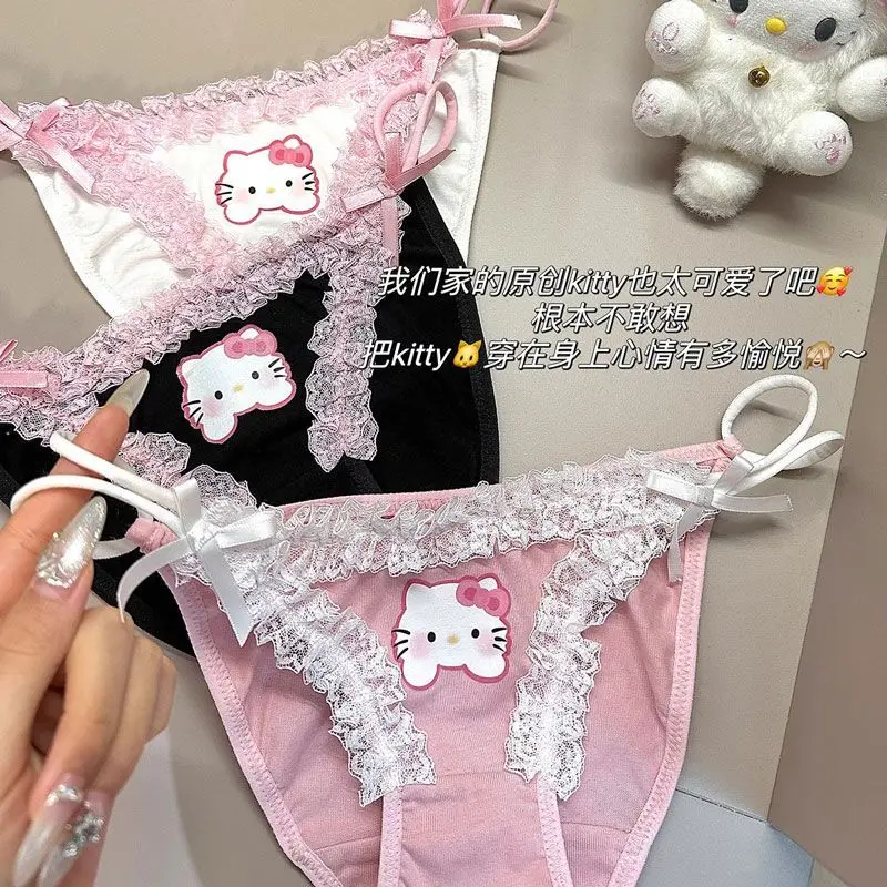 New Sanrio Hello Kitty Cartoon Anime Girl Underwear Sexy Lace Cartoon Cute Kawaii Low Waist Hip Lift Underwear Holiday Gift