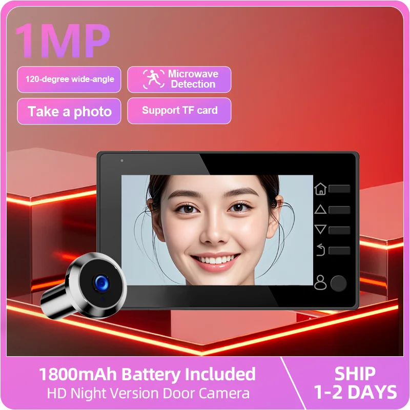 

Danmini 4,3-дюймовый дверной звонок, глазок, цифровая дверная камера 120 ° ЖК-дисплей, 2 миллиона HD пикселей, дверной звонок «кошачий глаз», уличный монитор