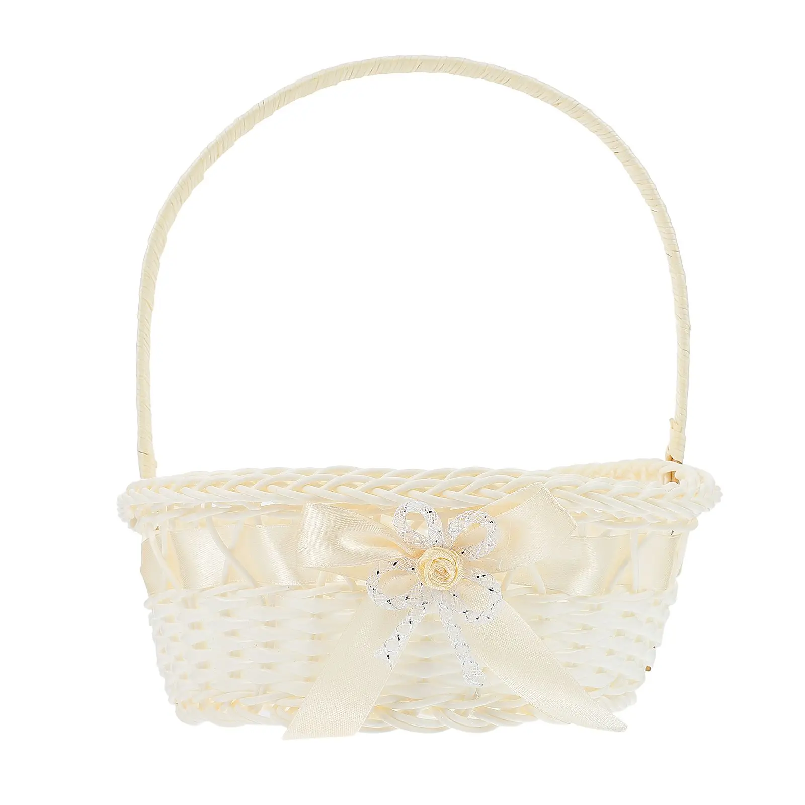 

Woven Flower Basket Storage Hand held Portable Decorative Wedding Baskets Medium Beige Size Handmade Craft Gifts