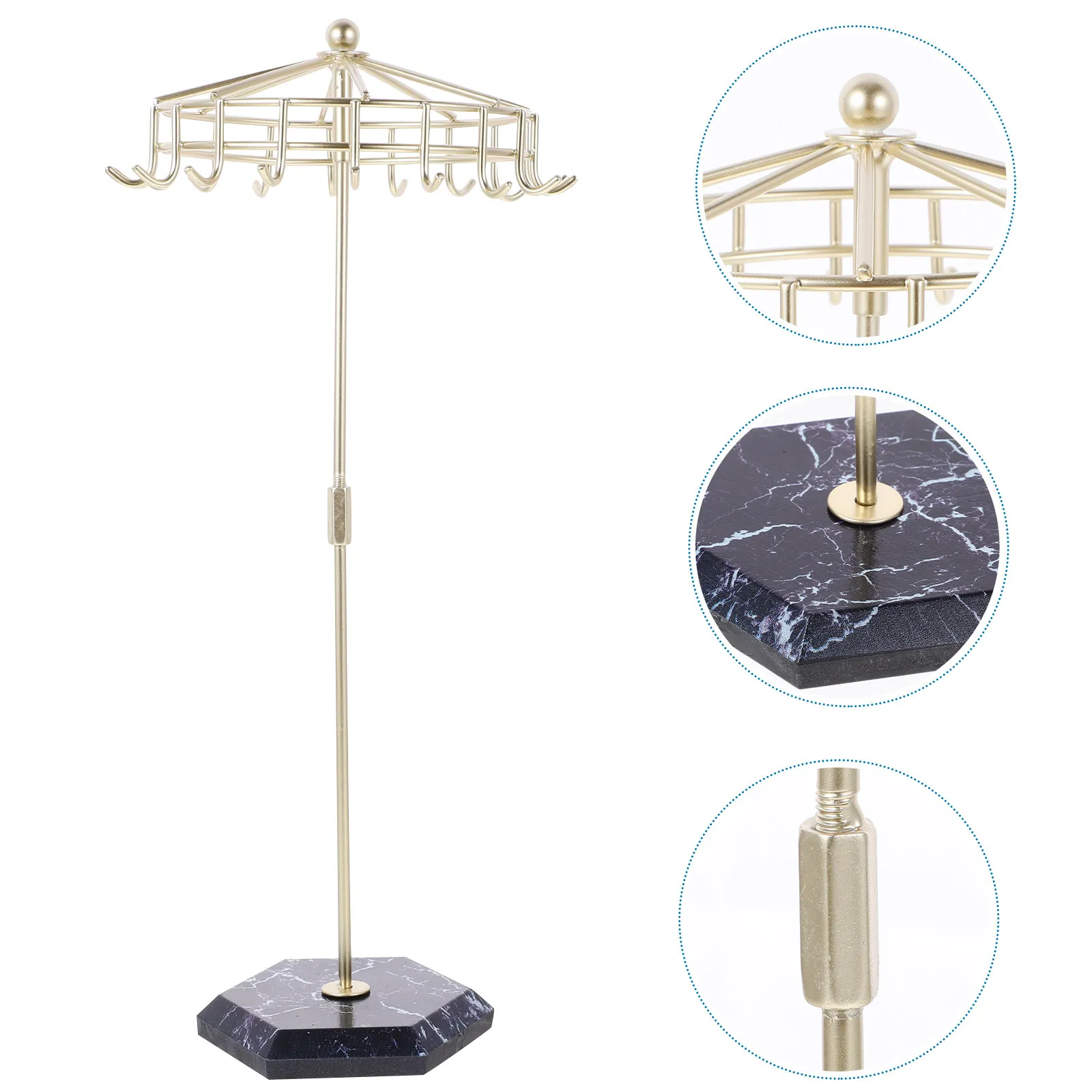 Umbrella Shaped Jewelry Organizer Stand Rust Resistant Iron ABS Material Rotating Metal Display for Necklaces Bracelets Earrings