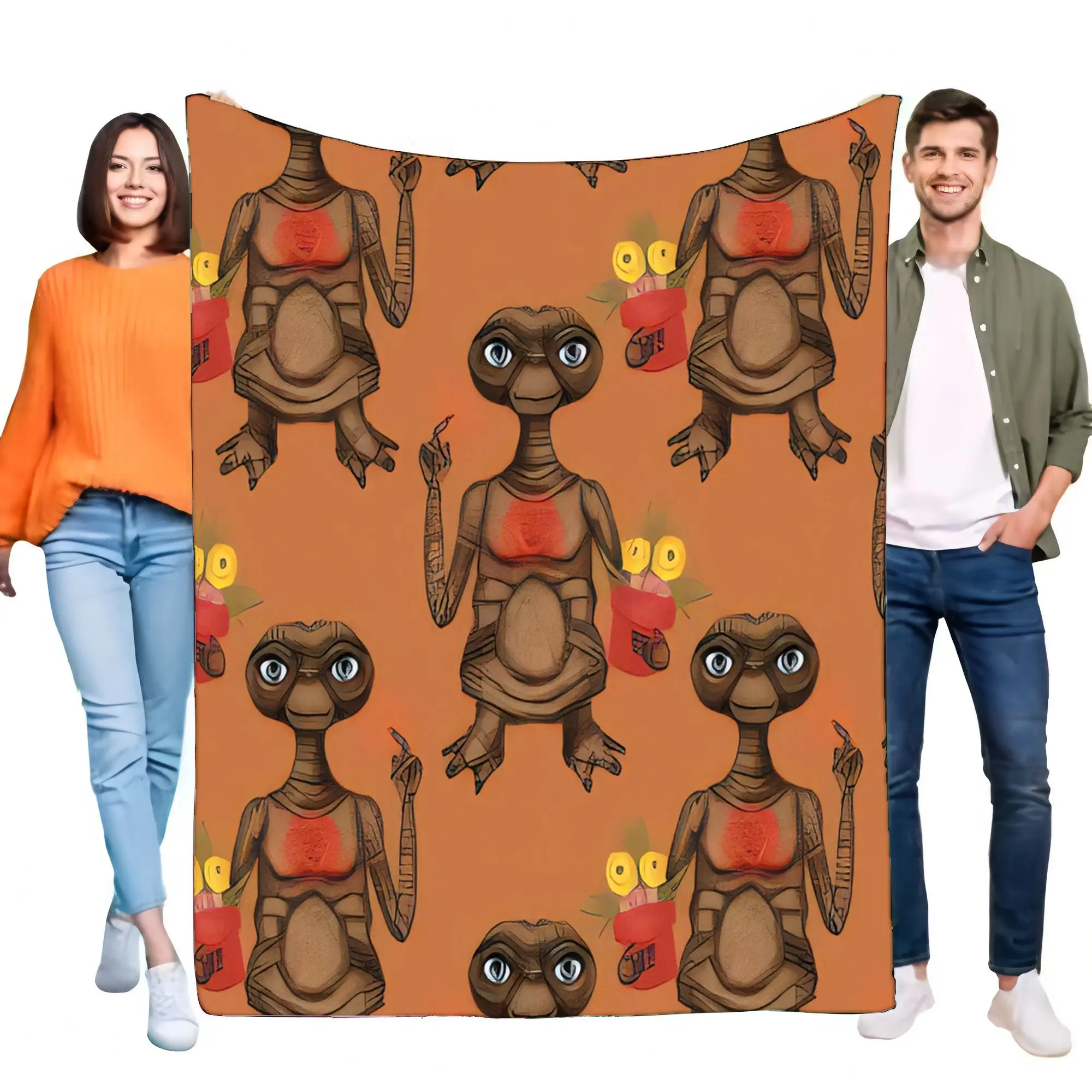 E.T. Alien Blanket Soft Cozy Throw for Bed Sofa Home Décor Gift, Unique Pattern Lightweight Fleece for Kids and Adults, Perfect