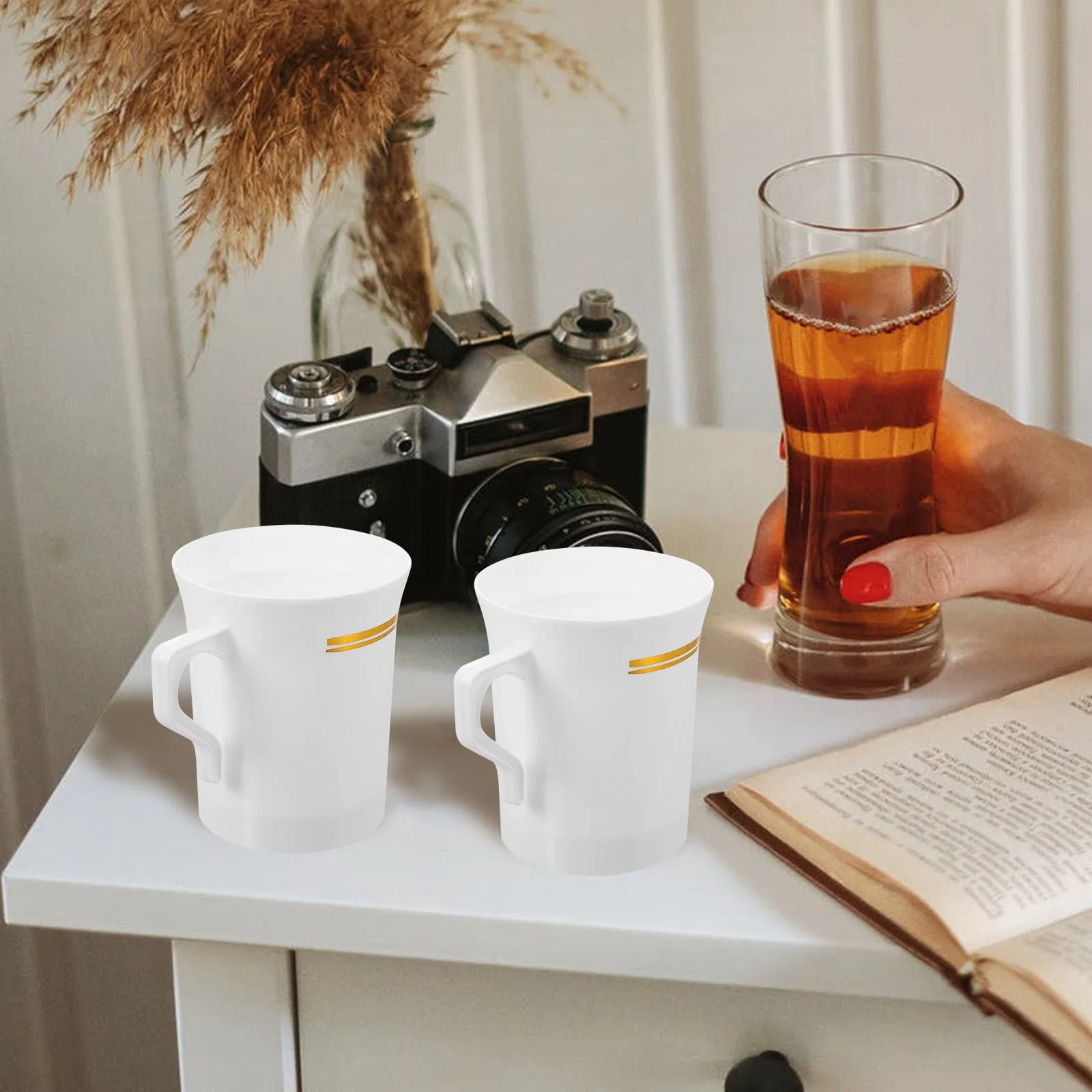 

10pcs Coffee Cups White Ceramic Mug H for Drinking Tea Milk Water Latte Cappuccino Plastic Lightweight Compact