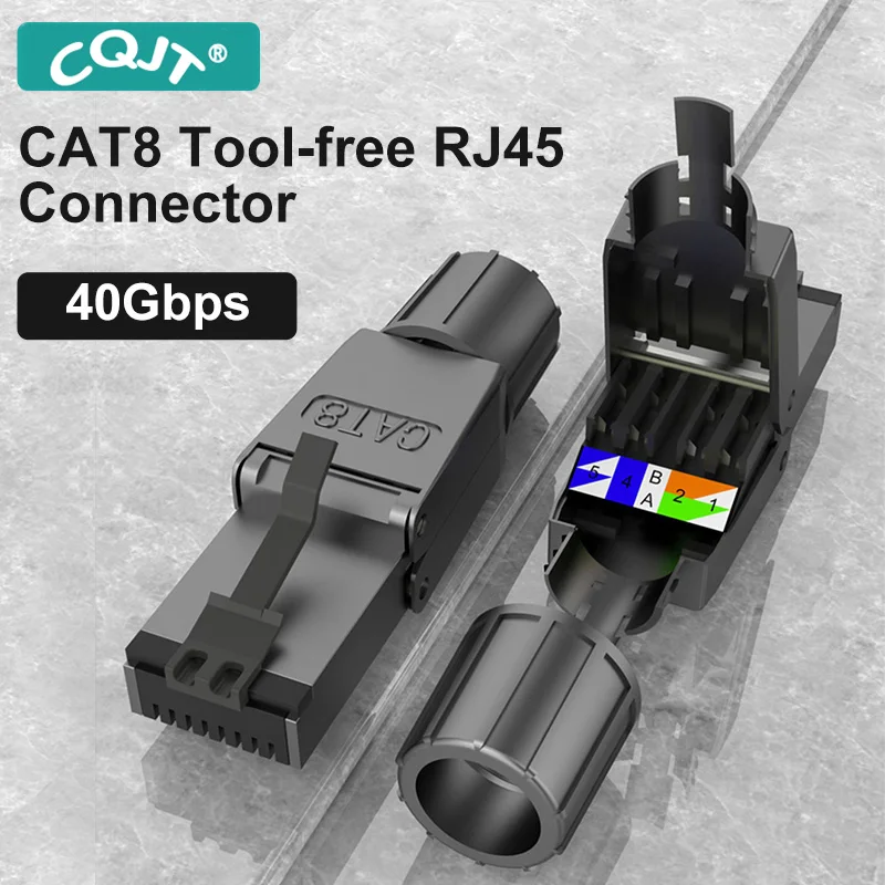 

RJ45 Shielded Field Connector Termination Plug for CAT6/6A/7/8 22AWG-24AWG 2000MHz 40G Tool-free Solid Installation Lan Cable