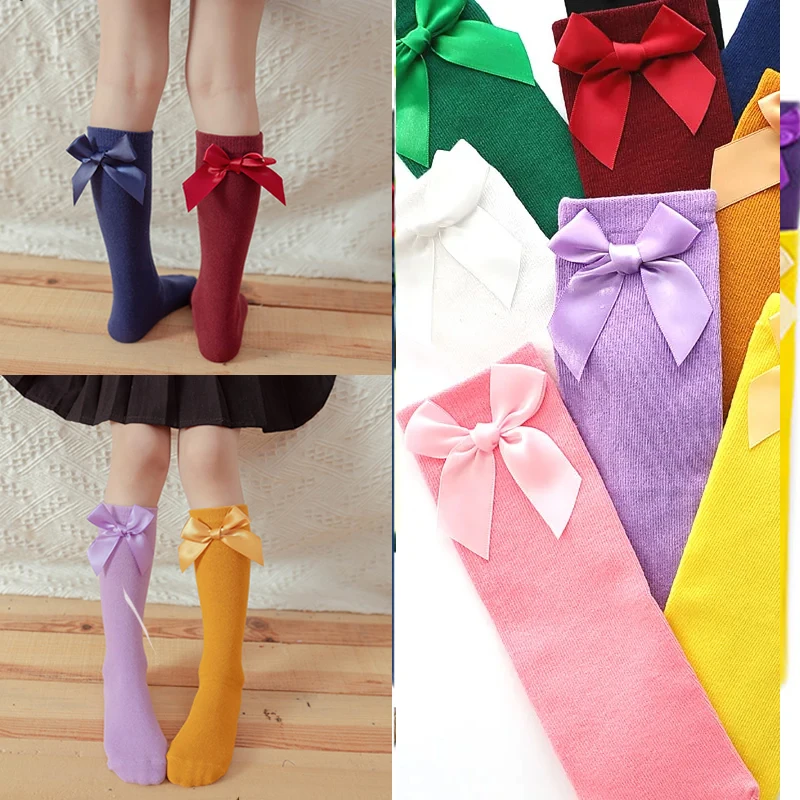 

2 To 8 Yrs Leg Warmers Cotton Long Socks Cute Sweet Girl Lace Bows Princess for Infant Baby Spring Winter Toddler Sock