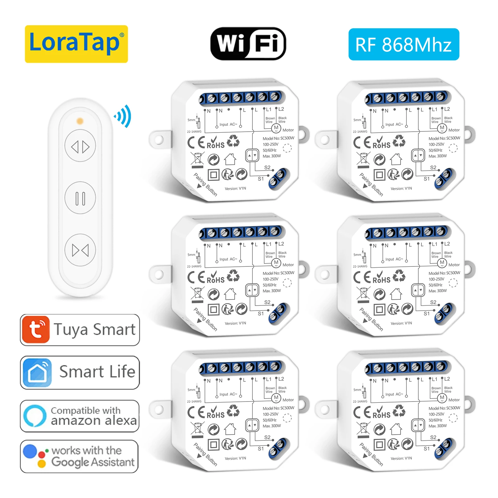 LoraTap WiFi Smart Curtain Switch Module Remote Control & Timer Works with Tuya Smart Life Google Home Alexa for Roller Blinds