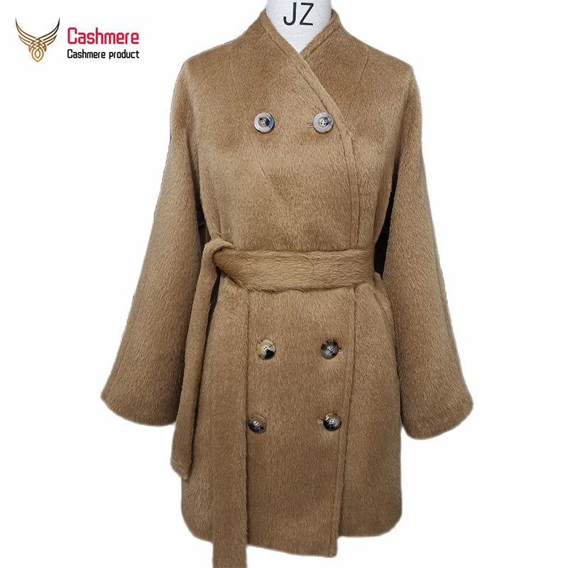 2023 High Quality Alpaca Wool Coat Women Camel Winter Coat Mid Length Wool Coat Female Black Casual Fashion Button Coat Commutin