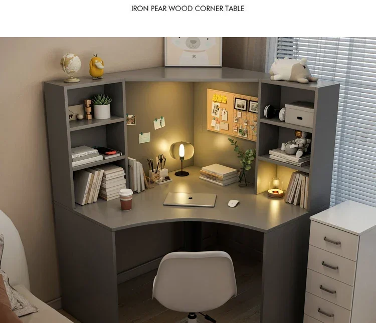 Corner desk, bookshelf combination, solid wood , integrated computer