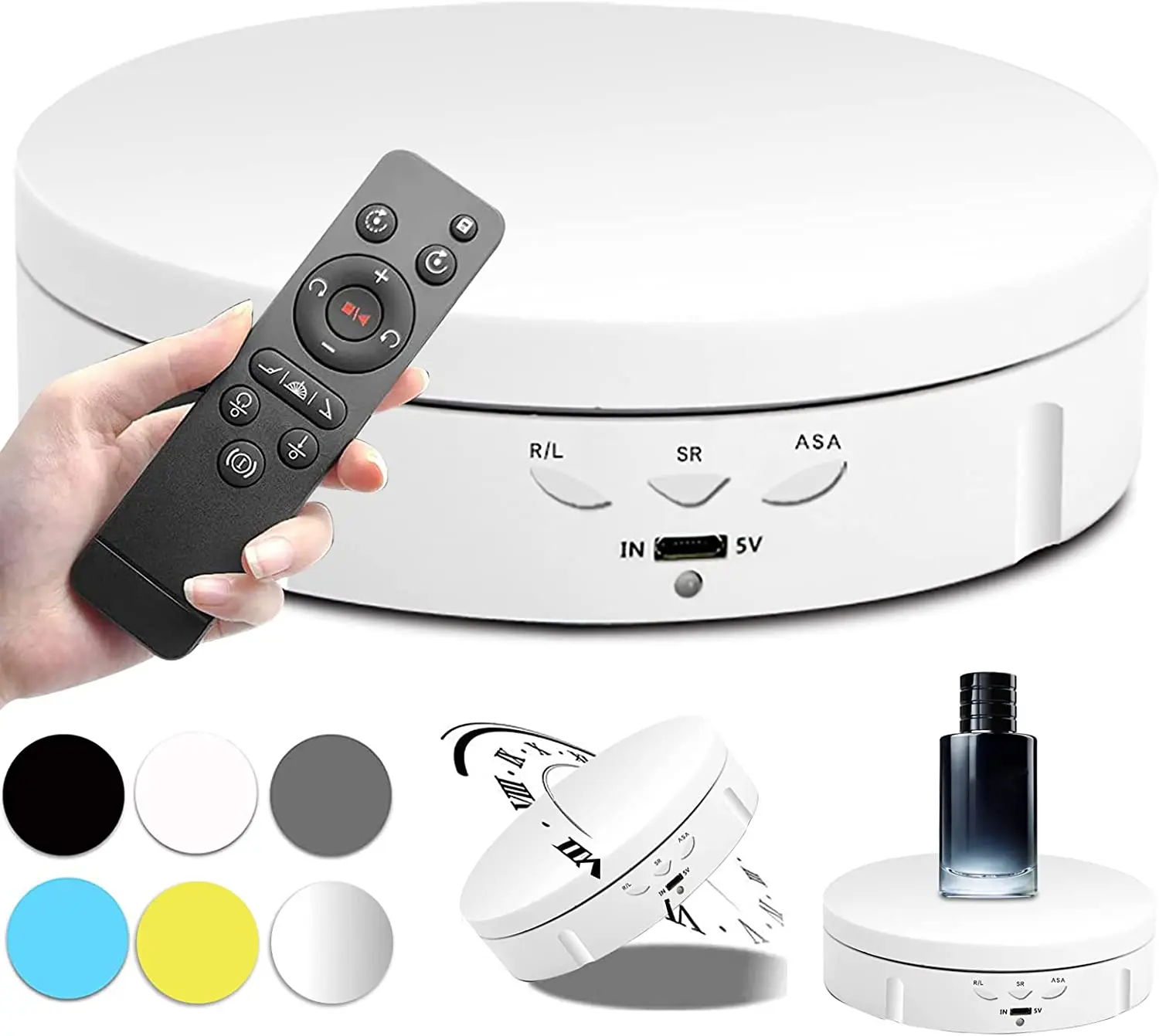 360 Degree Electric Turntable with Remote Control Rotating Display Stand 6 Colors Backgrounds Photography Turntable