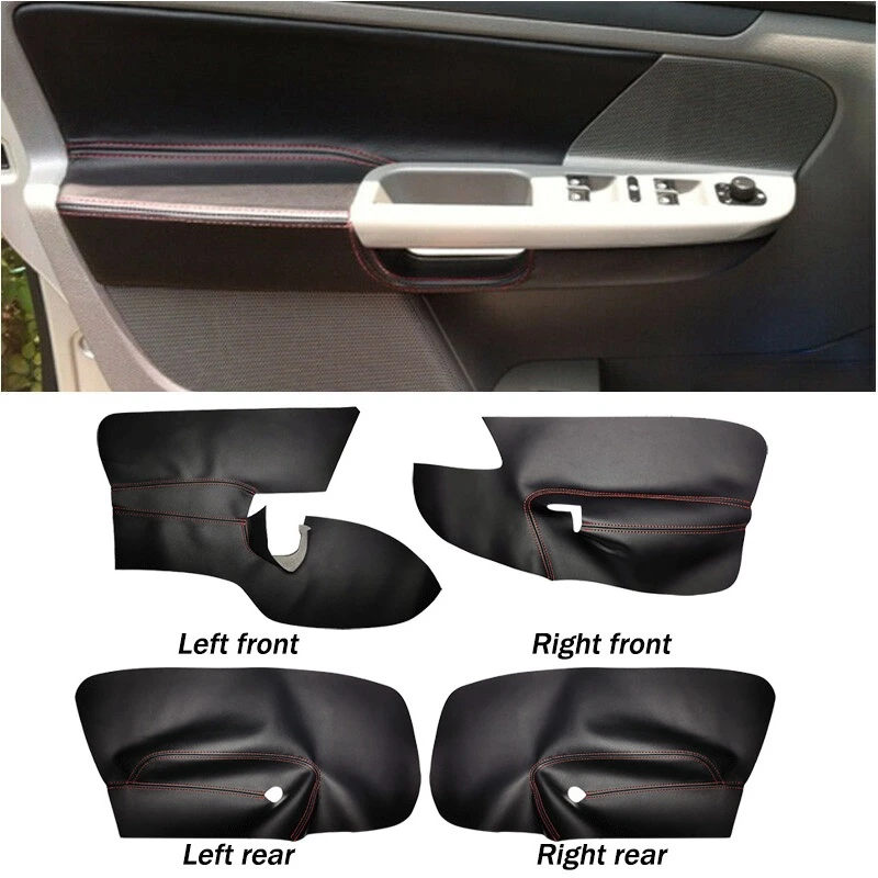 4PCS Black+RED LHD 4 Doors Armrest Panel Leather Cover Inner Trim for Jetta Golf MK5 2005-2010 with Tools