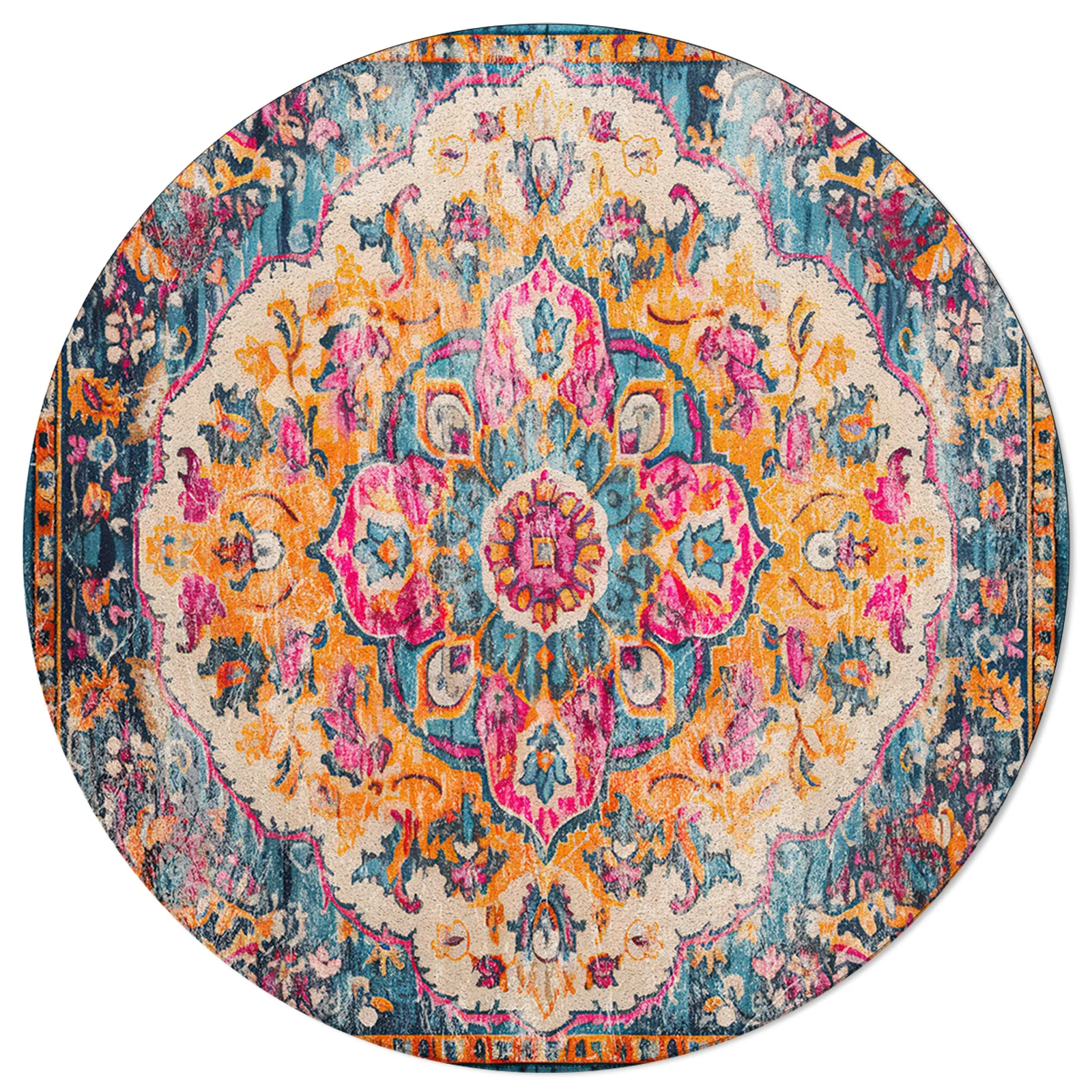 Retro Murals Medieval Round Area Rug Carpets For Living Room Large Mat Home Bedroom Kid Room Decoration