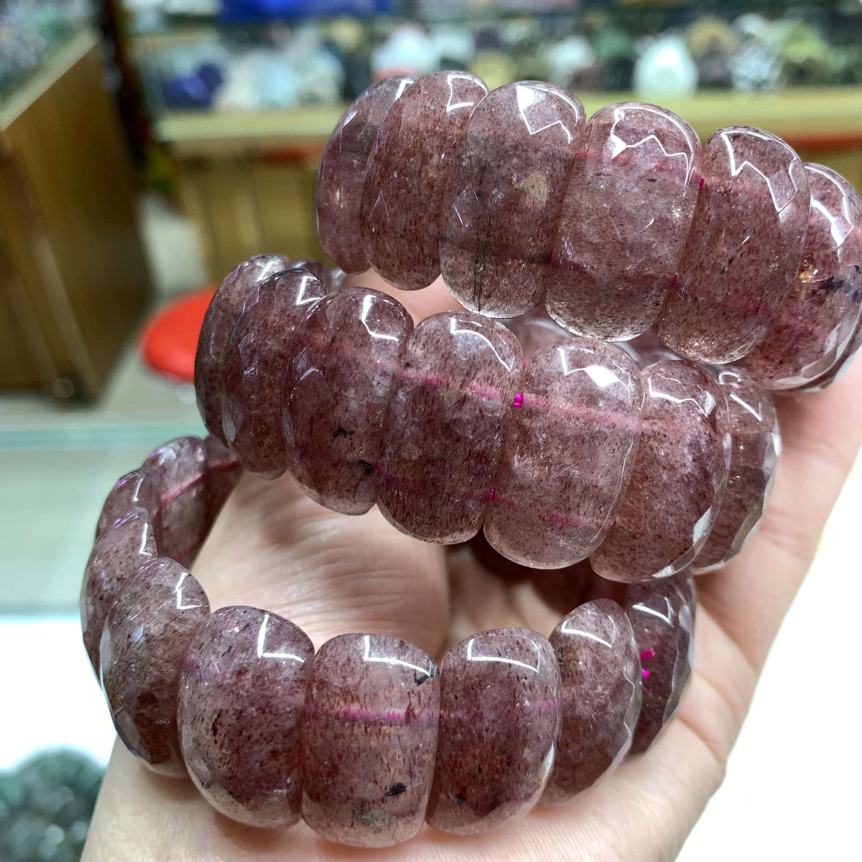 

2025 Новый красный клубничный кварцевый камень, браслет из бусин, браслет из натурального драгоценного камня для женщин, подарок оптом!