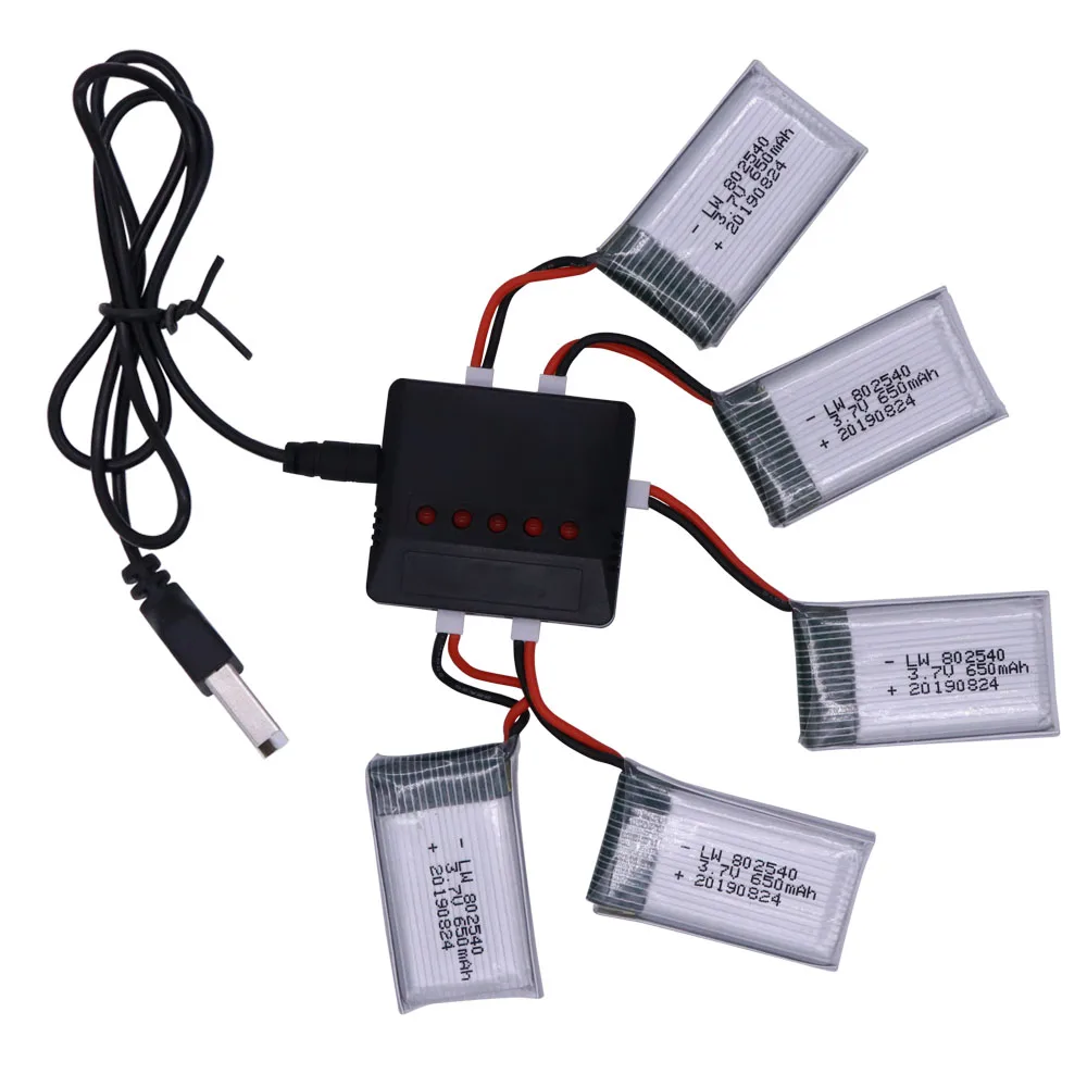 3.7V 650mAh Lipo Battery and usb Charger For SYMA X5C X5C-1 X5 X5SC X5SW M68 K60 HQ-905 CX30 RC Quadcopter battery 3.7 V 802540